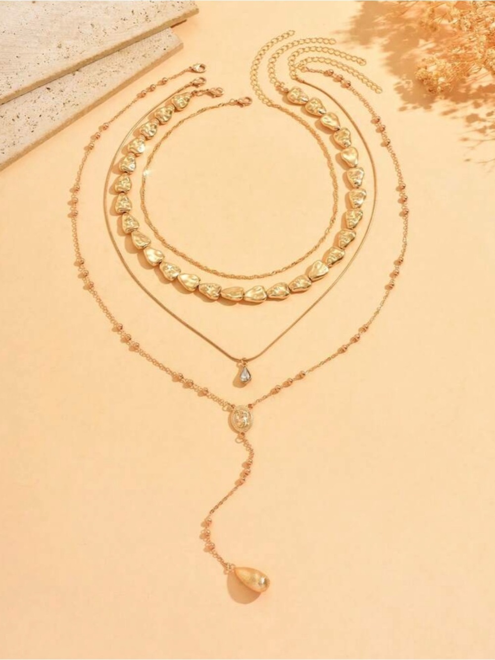Luxe 4 piece layered individual gold tone necklace set, new! - Picture 3 of 11